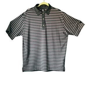 FJ FootJoy Polo Shirt Mens XL Gray Salmon White Casual Golf Shirt Short Sleeve